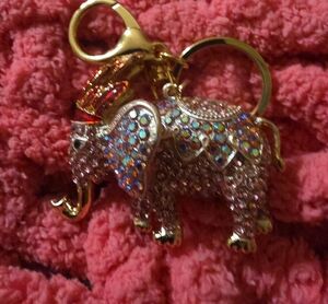 Rhinestone Elephant Keychain - Pink Gold Sparkle